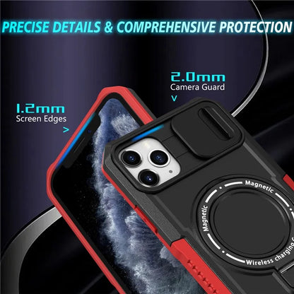 For iPhone 11 Pro Max Case Kickstand PC+TPU Magnetic Phone Cover with Lens Guard / Black