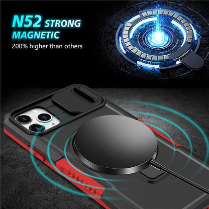 For iPhone 11 Pro Max Case Kickstand PC+TPU Magnetic Phone Cover with Lens Guard / Black