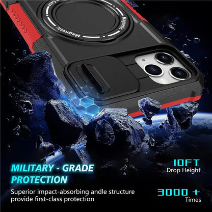 For iPhone 11 Pro Max Case Kickstand PC+TPU Magnetic Phone Cover with Lens Guard / Black