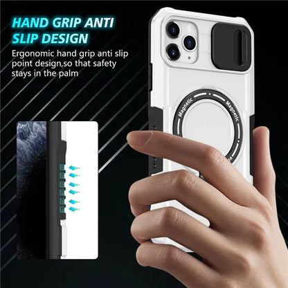 For iPhone 11 Pro Max Case Kickstand PC+TPU Magnetic Phone Cover with Lens Guard