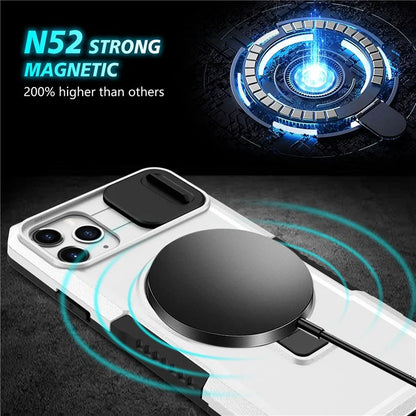 For iPhone 11 Pro Max Case Kickstand PC+TPU Magnetic Phone Cover with Lens Guard