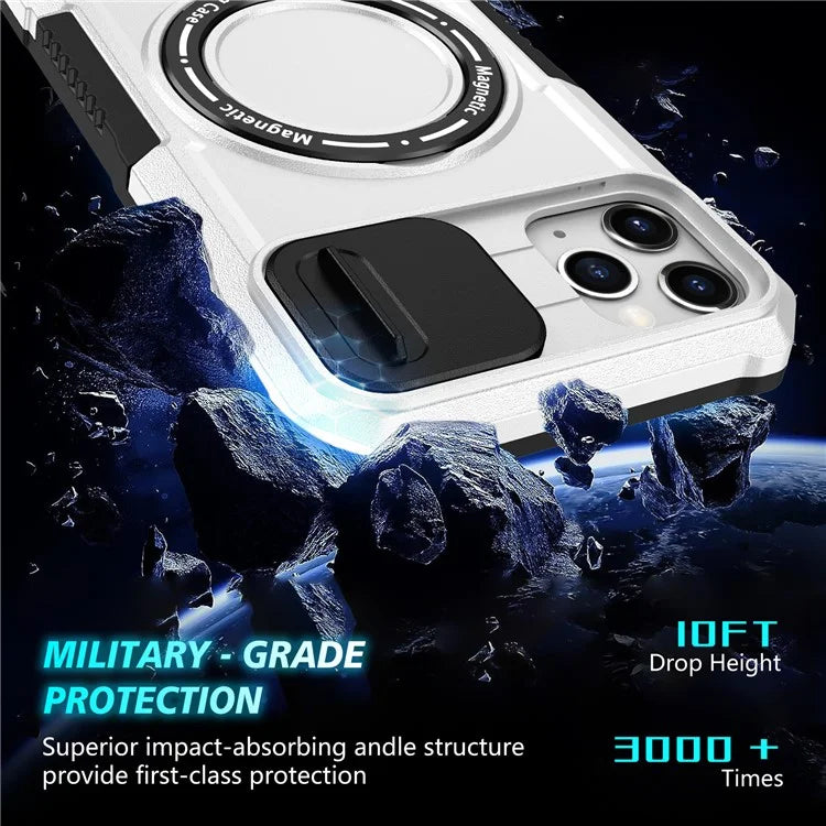For iPhone 11 Pro Max Case Kickstand PC+TPU Magnetic Phone Cover with Lens Guard