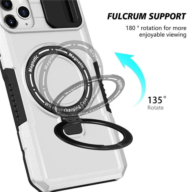 For iPhone 11 Pro Max Case Kickstand PC+TPU Magnetic Phone Cover with Lens Guard