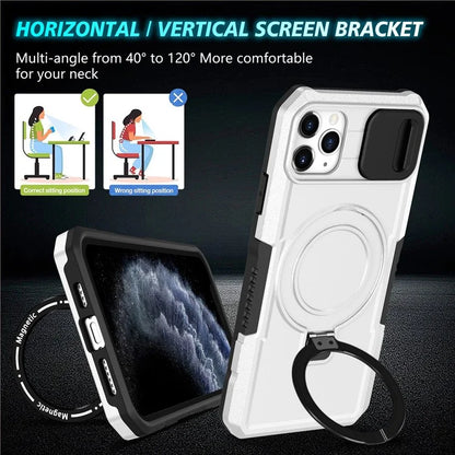 For iPhone 11 Pro Max Case Kickstand PC+TPU Magnetic Phone Cover with Lens Guard