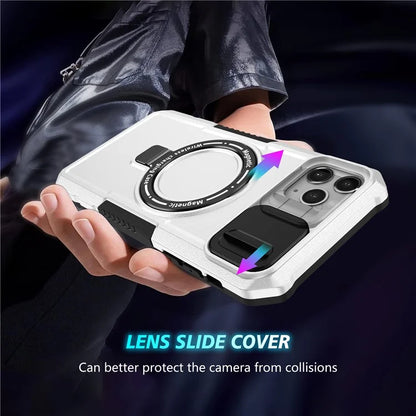 For iPhone 11 Pro Max Case Kickstand PC+TPU Magnetic Phone Cover with Lens Guard