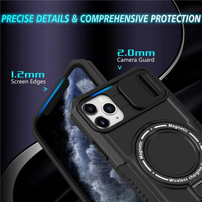 For iPhone 11 Pro Max Case Kickstand PC+TPU Magnetic Phone Cover with Lens Guard