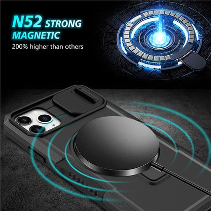 For iPhone 11 Pro Max Case Kickstand PC+TPU Magnetic Phone Cover with Lens Guard