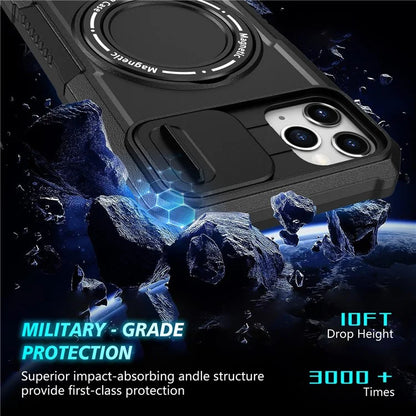 For iPhone 11 Pro Max Case Kickstand PC+TPU Magnetic Phone Cover with Lens Guard