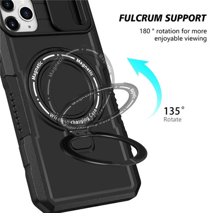 For iPhone 11 Pro Max Case Kickstand PC+TPU Magnetic Phone Cover with Lens Guard