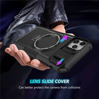 For iPhone 11 Pro Max Case Kickstand PC+TPU Magnetic Phone Cover with Lens Guard