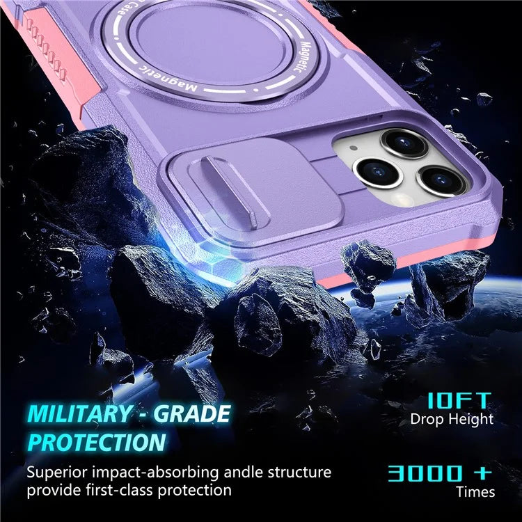For iPhone 11 Pro Max Case Kickstand PC+TPU Magnetic Phone Cover with Lens Guard