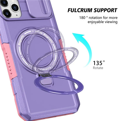 For iPhone 11 Pro Max Case Kickstand PC+TPU Magnetic Phone Cover with Lens Guard