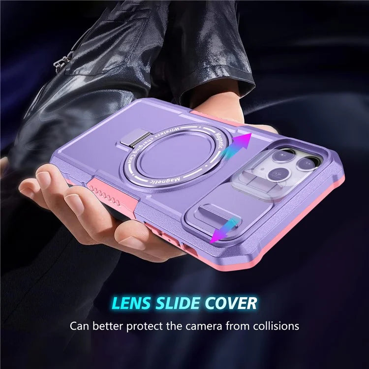 For iPhone 11 Pro Max Case Kickstand PC+TPU Magnetic Phone Cover with Lens Guard