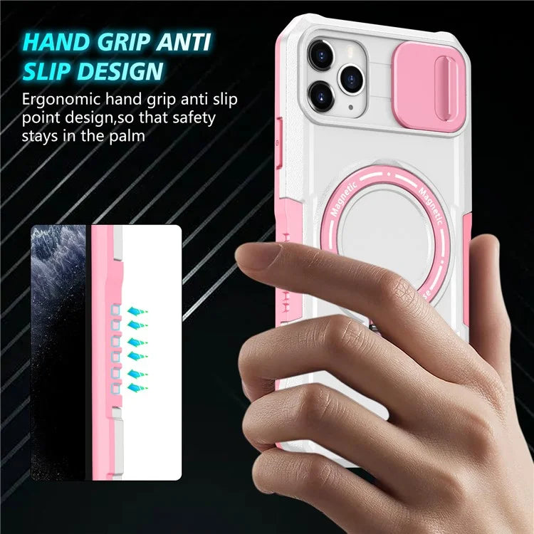 For iPhone 11 Pro Max Case Kickstand PC+TPU Magnetic Phone Cover with Lens Guard