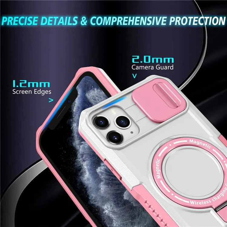 For iPhone 11 Pro Max Case Kickstand PC+TPU Magnetic Phone Cover with Lens Guard