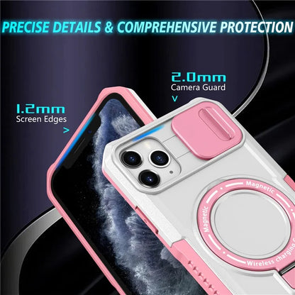 For iPhone 11 Pro Max Case Kickstand PC+TPU Magnetic Phone Cover with Lens Guard