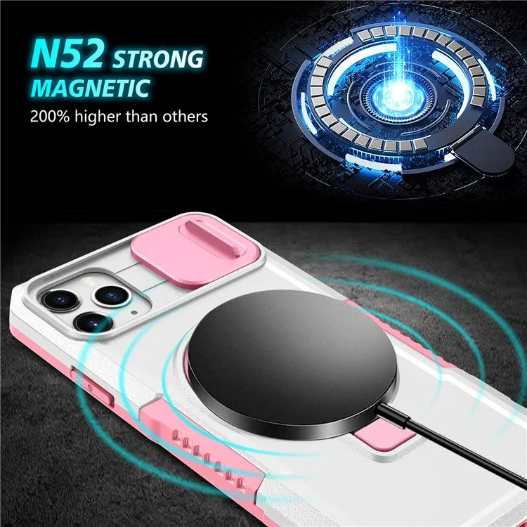 For iPhone 11 Pro Max Case Kickstand PC+TPU Magnetic Phone Cover with Lens Guard