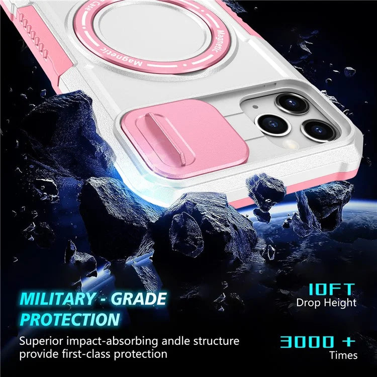 For iPhone 11 Pro Max Case Kickstand PC+TPU Magnetic Phone Cover with Lens Guard