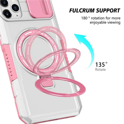 For iPhone 11 Pro Max Case Kickstand PC+TPU Magnetic Phone Cover with Lens Guard