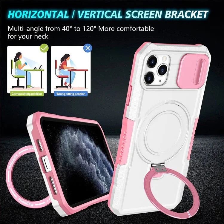 For iPhone 11 Pro Max Case Kickstand PC+TPU Magnetic Phone Cover with Lens Guard