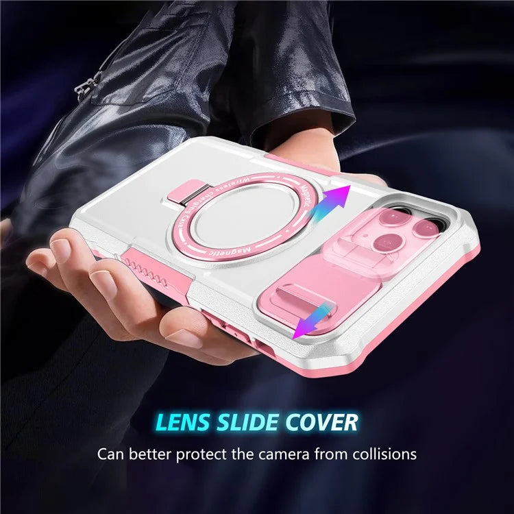For iPhone 11 Pro Max Case Kickstand PC+TPU Magnetic Phone Cover with Lens Guard