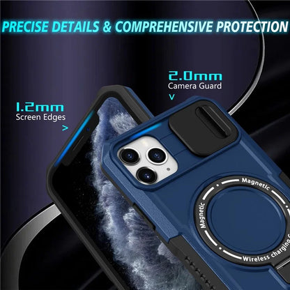 For iPhone 11 Pro Max Case Kickstand PC+TPU Magnetic Phone Cover with Lens Guard