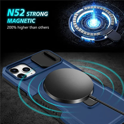 For iPhone 11 Pro Max Case Kickstand PC+TPU Magnetic Phone Cover with Lens Guard