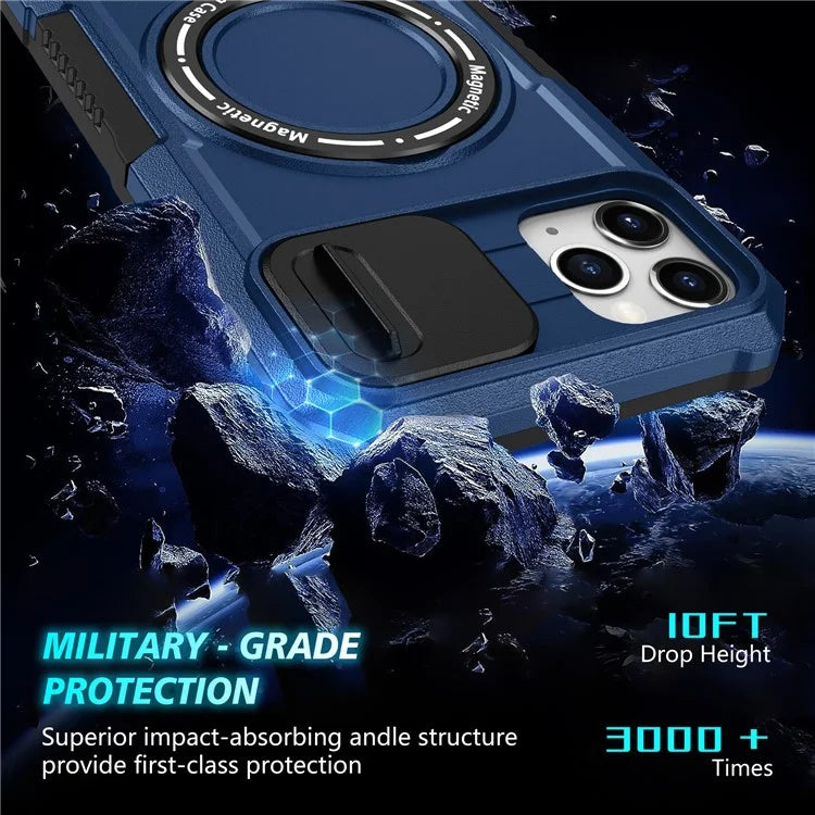 For iPhone 11 Pro Max Case Kickstand PC+TPU Magnetic Phone Cover with Lens Guard