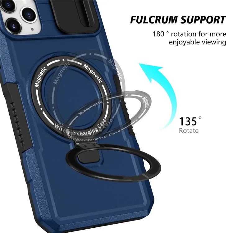 For iPhone 11 Pro Max Case Kickstand PC+TPU Magnetic Phone Cover with Lens Guard