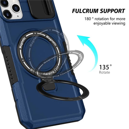 For iPhone 11 Pro Max Case Kickstand PC+TPU Magnetic Phone Cover with Lens Guard