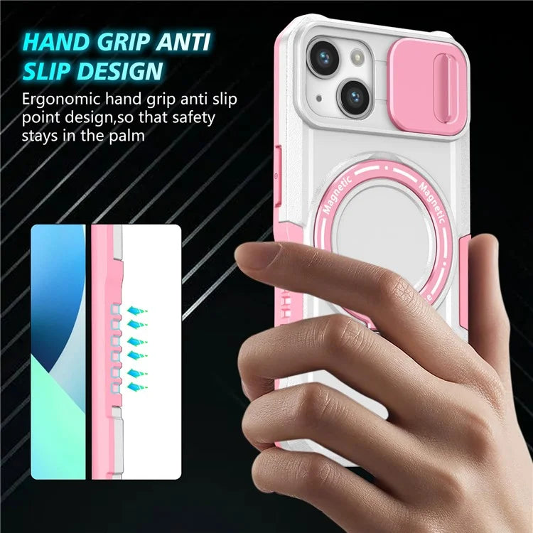 For iPhone 13 Camera Protection Case Magnetic Kickstand PC+TPU Phone Cover