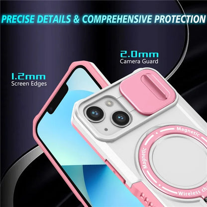 For iPhone 13 Camera Protection Case Magnetic Kickstand PC+TPU Phone Cover