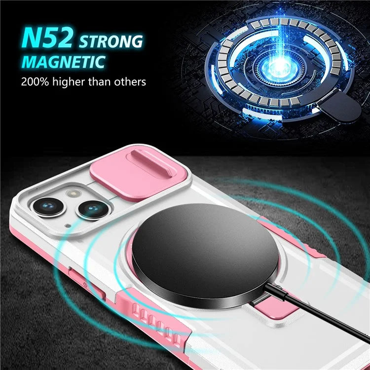 For iPhone 13 Camera Protection Case Magnetic Kickstand PC+TPU Phone Cover