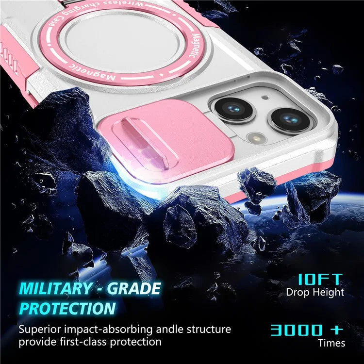 For iPhone 13 Camera Protection Case Magnetic Kickstand PC+TPU Phone Cover