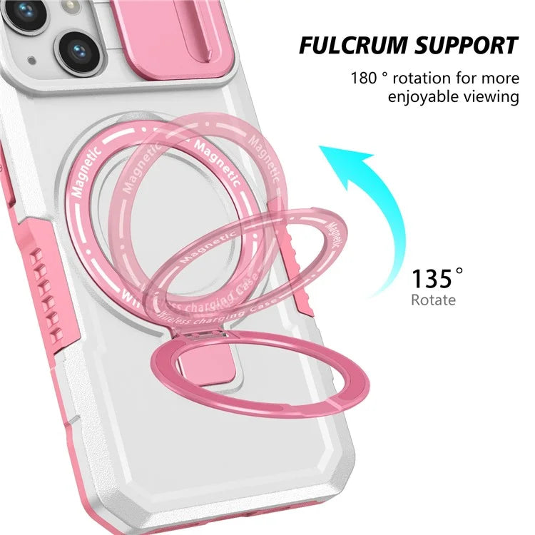 For iPhone 13 Camera Protection Case Magnetic Kickstand PC+TPU Phone Cover
