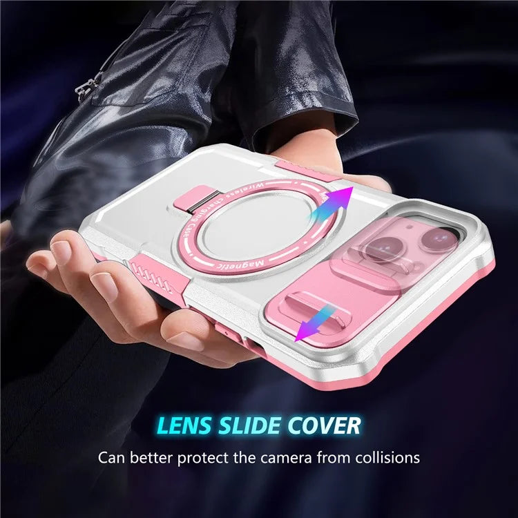 For iPhone 13 Camera Protection Case Magnetic Kickstand PC+TPU Phone Cover