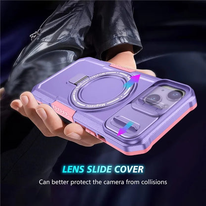 For iPhone 13 Camera Protection Case Magnetic Kickstand PC+TPU Phone Cover