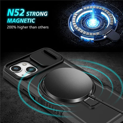 For iPhone 13 Camera Protection Case Magnetic Kickstand PC+TPU Phone Cover