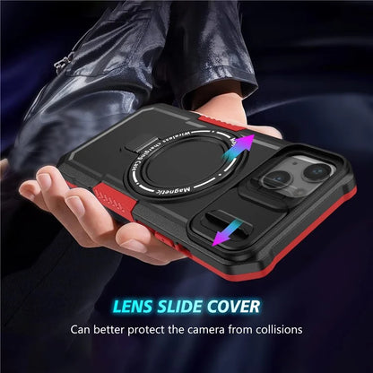 For iPhone 13 Camera Protection Case Magnetic Kickstand PC+TPU Phone Cover