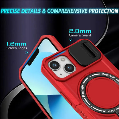 For iPhone 13 Camera Protection Case Magnetic Kickstand PC+TPU Phone Cover