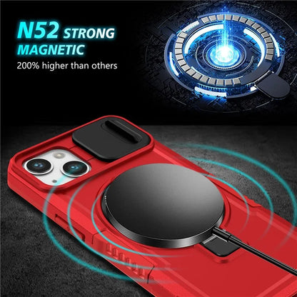 For iPhone 13 Camera Protection Case Magnetic Kickstand PC+TPU Phone Cover