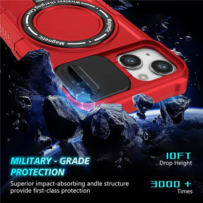 For iPhone 13 Camera Protection Case Magnetic Kickstand PC+TPU Phone Cover