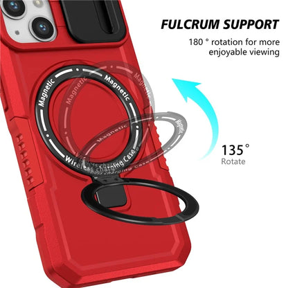 For iPhone 13 Camera Protection Case Magnetic Kickstand PC+TPU Phone Cover