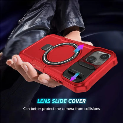 For iPhone 13 Camera Protection Case Magnetic Kickstand PC+TPU Phone Cover