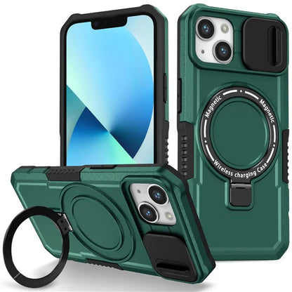 For iPhone 13 Camera Protection Case Magnetic Kickstand PC+TPU Phone Coverish Green