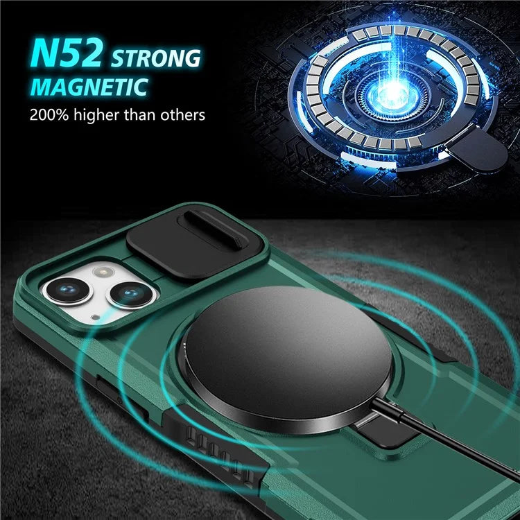 For iPhone 13 Camera Protection Case Magnetic Kickstand PC+TPU Phone Coverish Green
