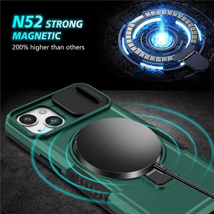 For iPhone 13 Camera Protection Case Magnetic Kickstand PC+TPU Phone Coverish Green