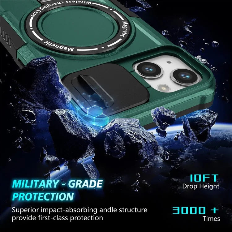 For iPhone 13 Camera Protection Case Magnetic Kickstand PC+TPU Phone Coverish Green