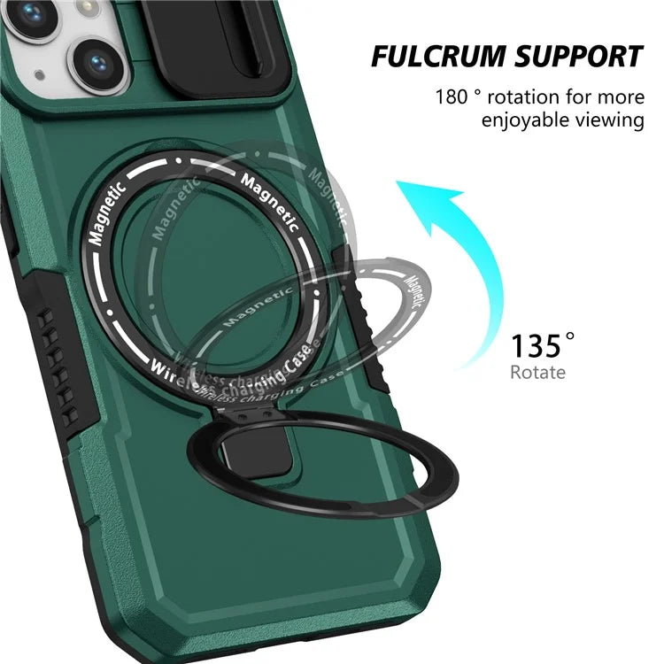 For iPhone 13 Camera Protection Case Magnetic Kickstand PC+TPU Phone Coverish Green