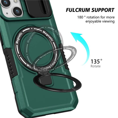 For iPhone 13 Camera Protection Case Magnetic Kickstand PC+TPU Phone Coverish Green